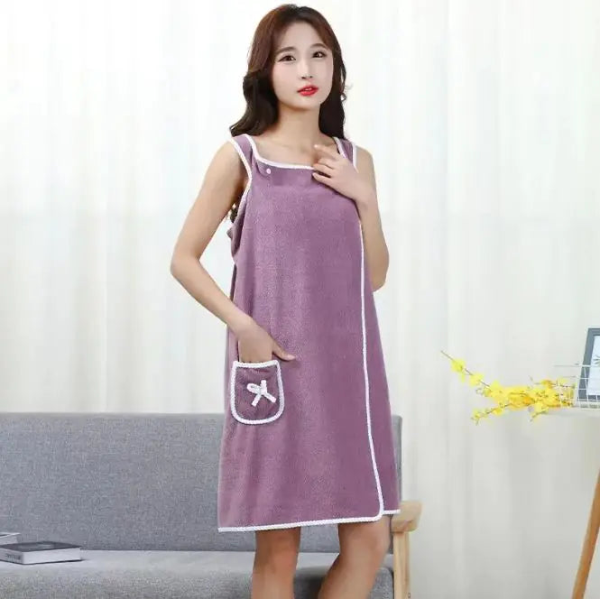 Home Coral Velvet Soft Absorbent Wearable Bath Towel