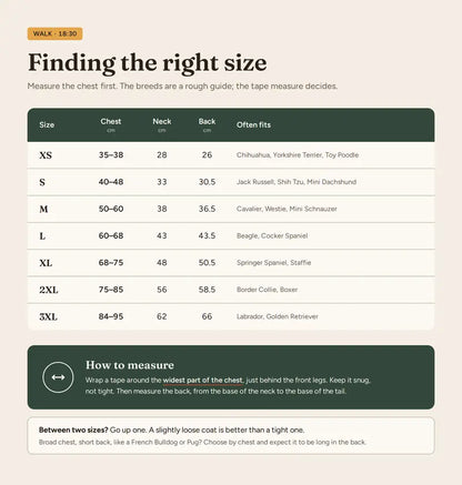 The Half Six size guide: chest, neck and back measurements for sizes XS to 3XL